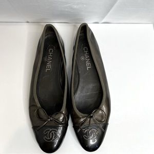 Authentic Chanel Gunmetal Patent Flats